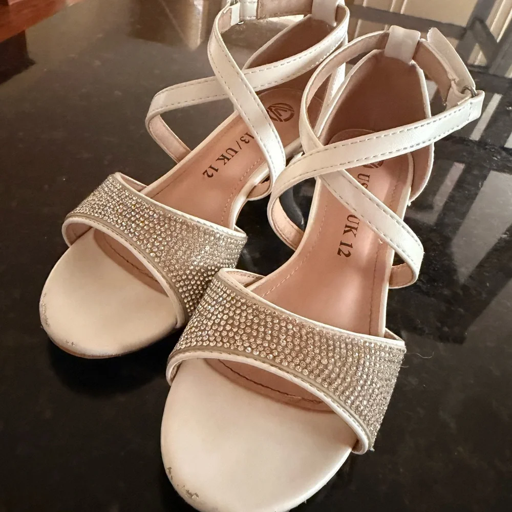Girls' White Rhinestone Crisscross Dress Sandals